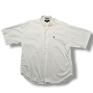 Hunt Club Short Sleeve Shirt Men's XL White 100% Cotton Made in USA Vintage